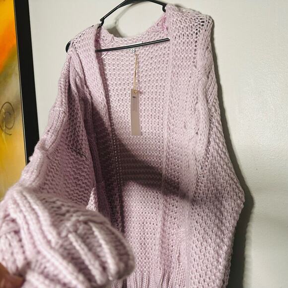 NWT Woven Heart Lavender Chunky Cable Oversized Fluffy Cardigan Sweater size S - Picture 11 of 11
